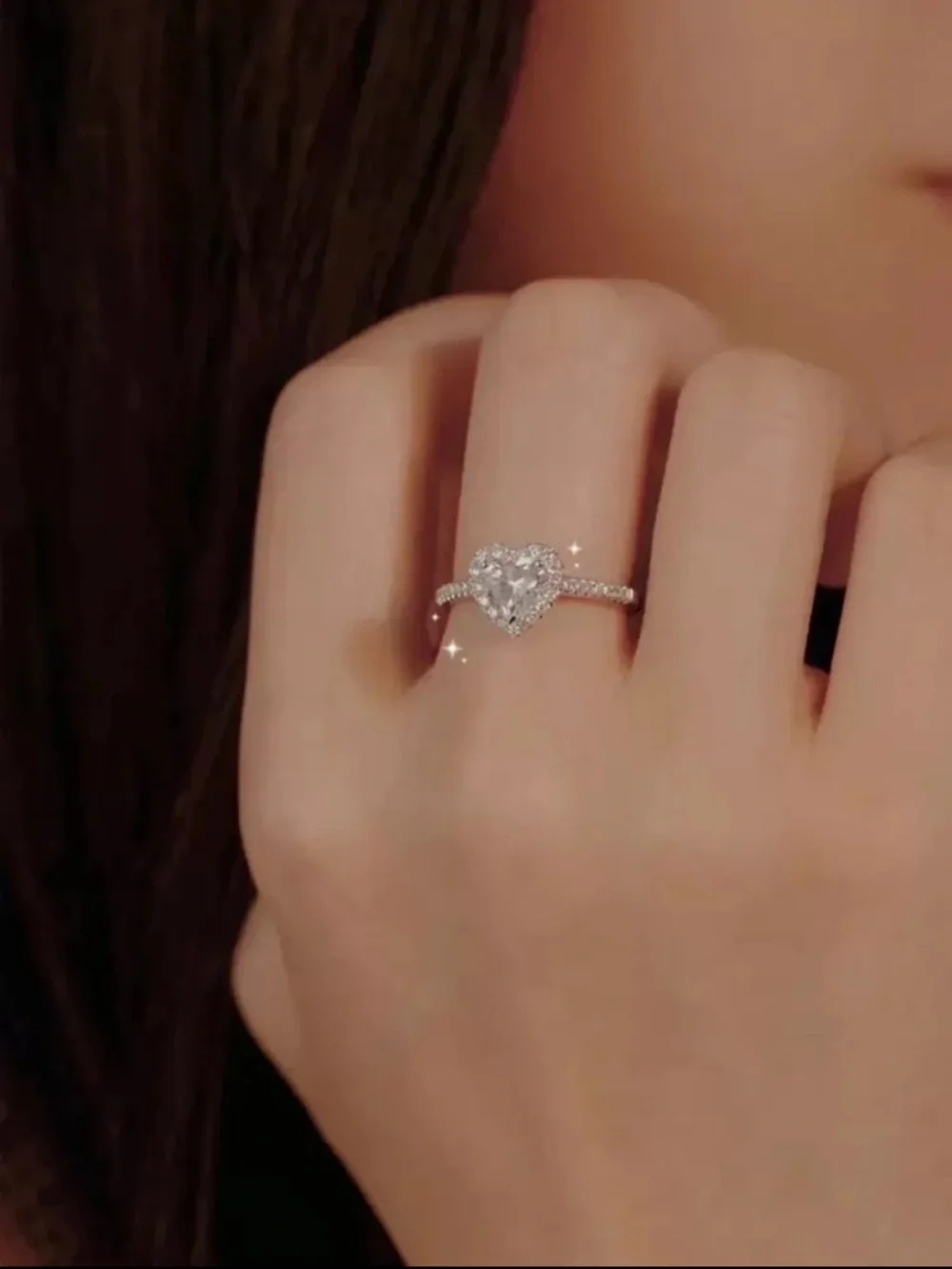 Exquisite Silver Heart Shaped Ring